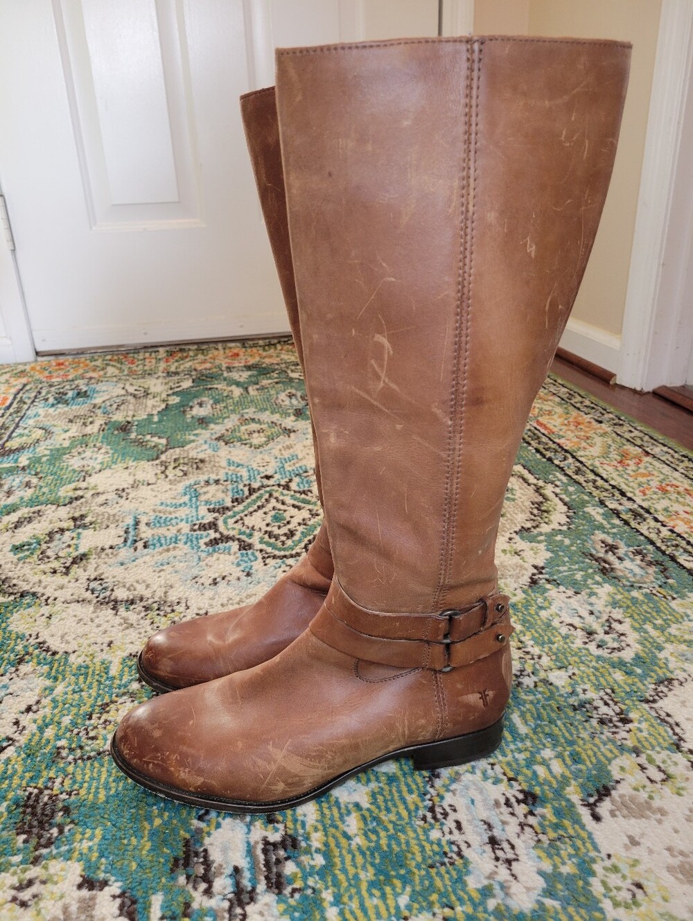 Frye Phillip Harness Tall Camel Colored Riding Boots, Size Womens 10B